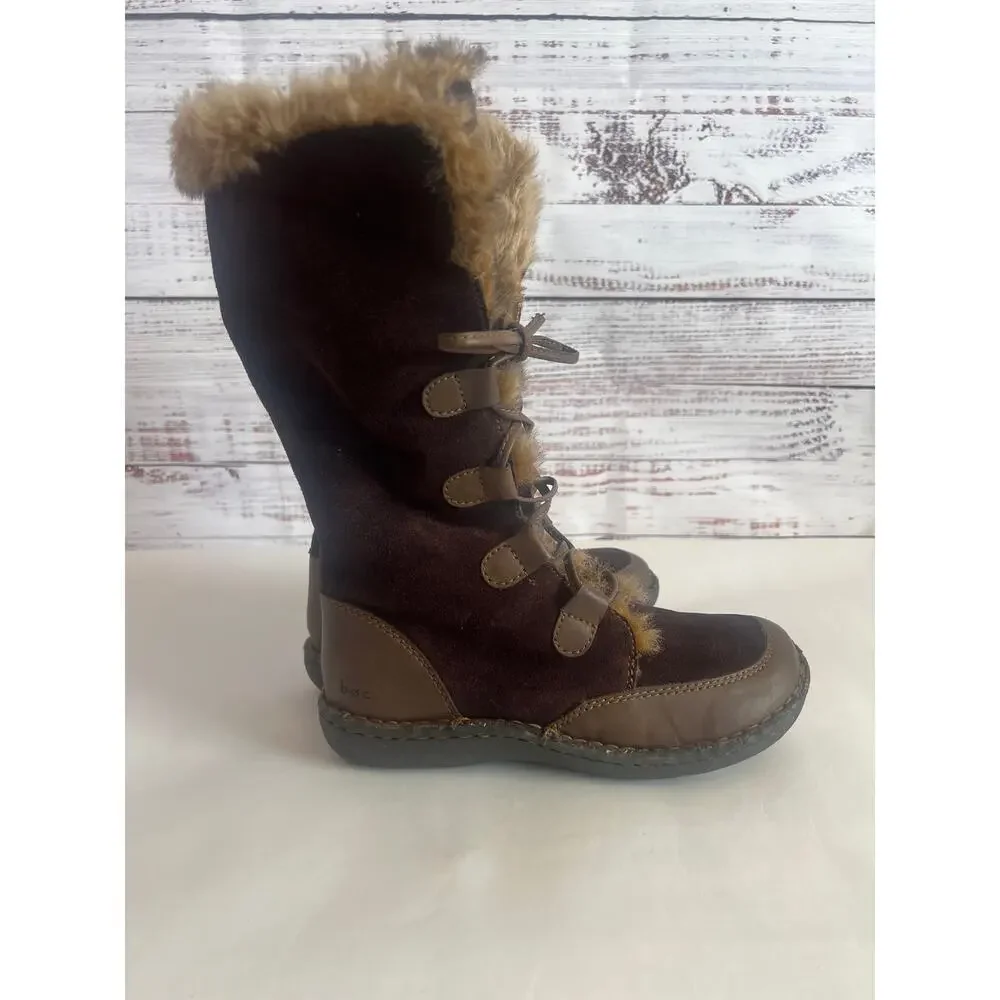 B.O.C. Born Winter Suede Shearling Lace Up Women's Brown Boots Size 6.5